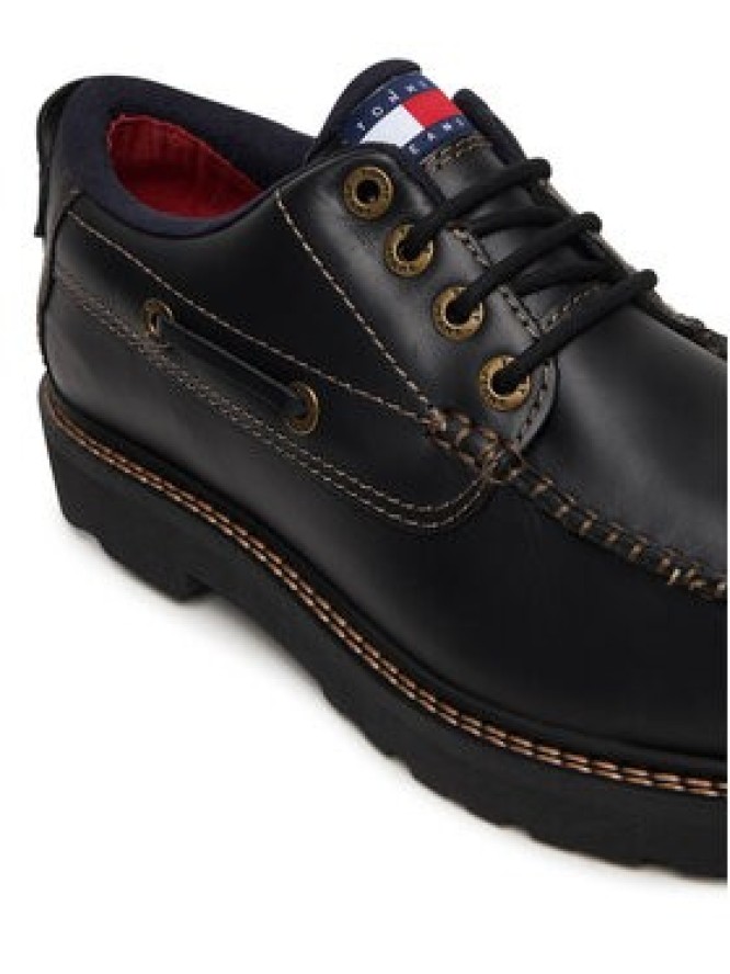 Tommy Jeans Półbuty Archive '01 Boat Shoe Leather EM0EM01651 Czarny