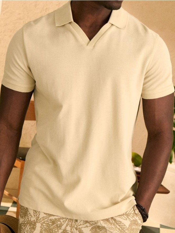 Koszulka polo z dekoltem w serek - beżowy