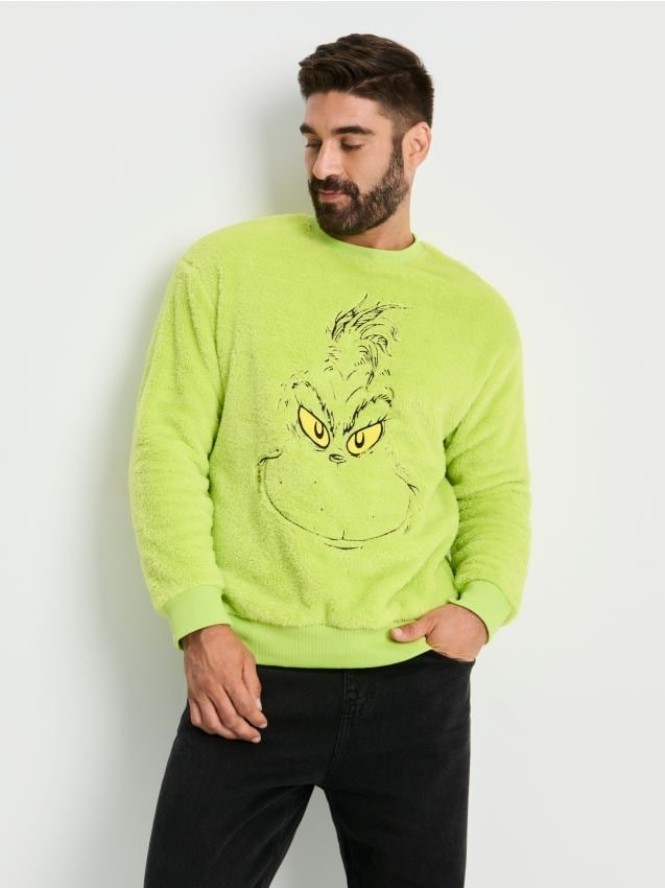 Bluza crewneck regular z misiem Grinch - zielony