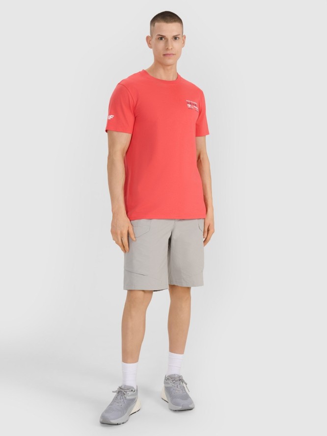 4F T-shirt regular z nadrukiem męski - różowy XXL