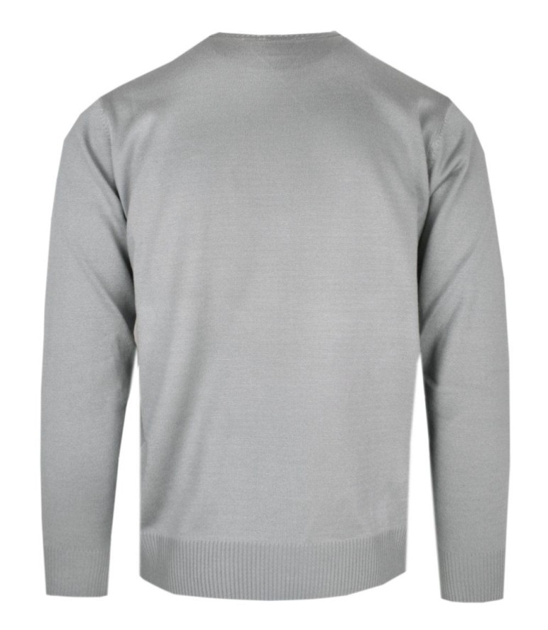 Klasyczny Wełniany Sweter, Okrągły Dekolt (U-Neck) - Pako Jeans - Popielaty