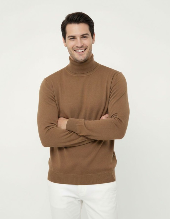 Golf, Beżowy, Sepia, Elegancki, 100% BAWEŁNA, Męski - Brave Soul