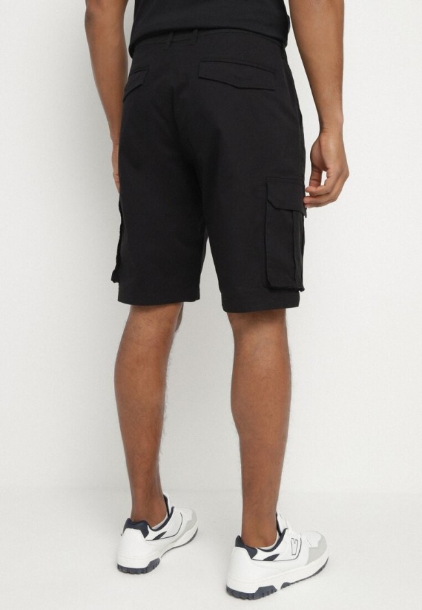 Czarne Bawełniane Szorty Cargo z Bocznymi Kieszeniami Vikiitae