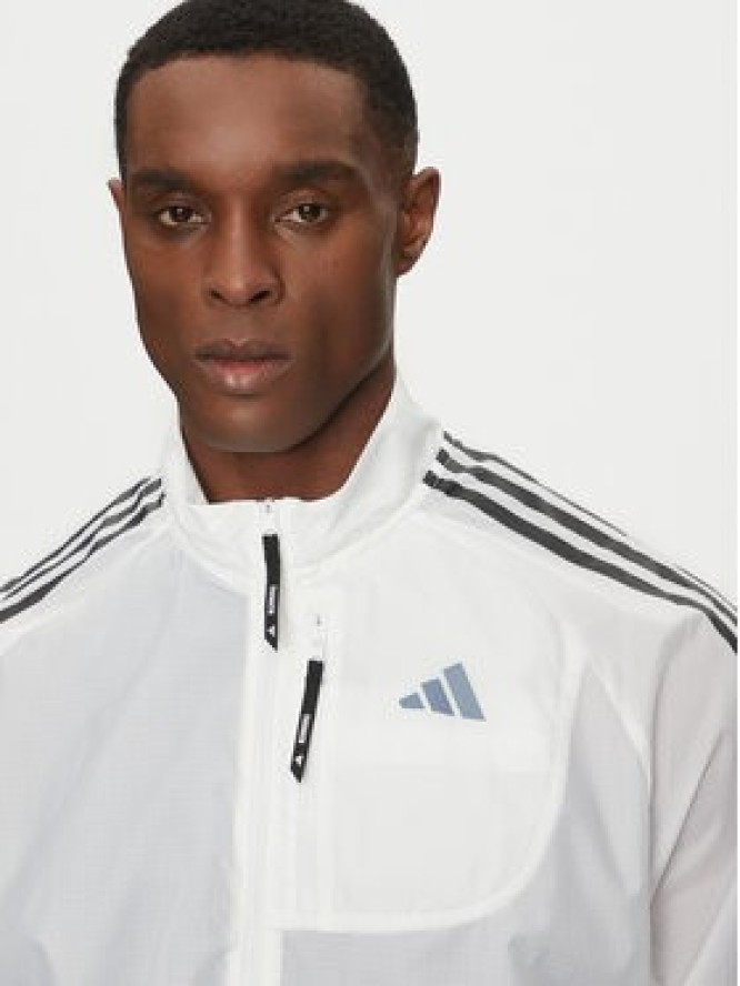 adidas Kurtka do biegania Own the Run 3-Stripes JD7760 Biały Slim Fit