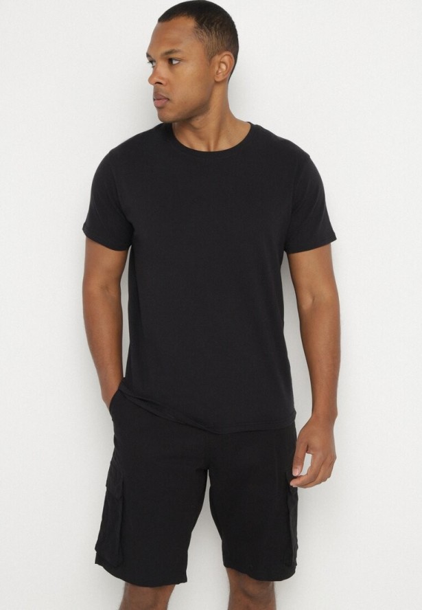 Czarne Bawełniane Szorty Cargo z Bocznymi Kieszeniami Vikiitae