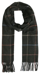 Szalik Grafitowy w Kratkę, Miękki, Delikatny, z Frędzlami, Cashmink -V.Fraas