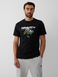 4F T-shirt regular z nadrukiem męski - czarny XXL