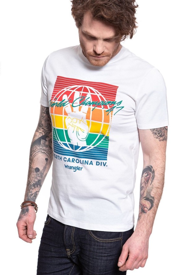 WRANGLER T SHIRT SS GLOBE TEE WHITE W7D9FK989 112131770