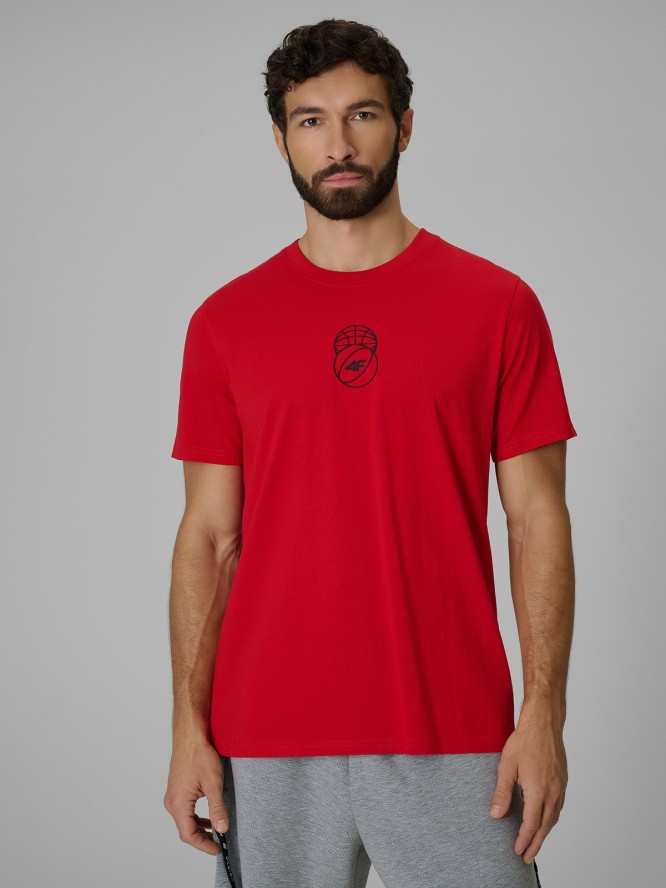 4F T-shirt regular z nadrukiem męski - czerwony 3XL