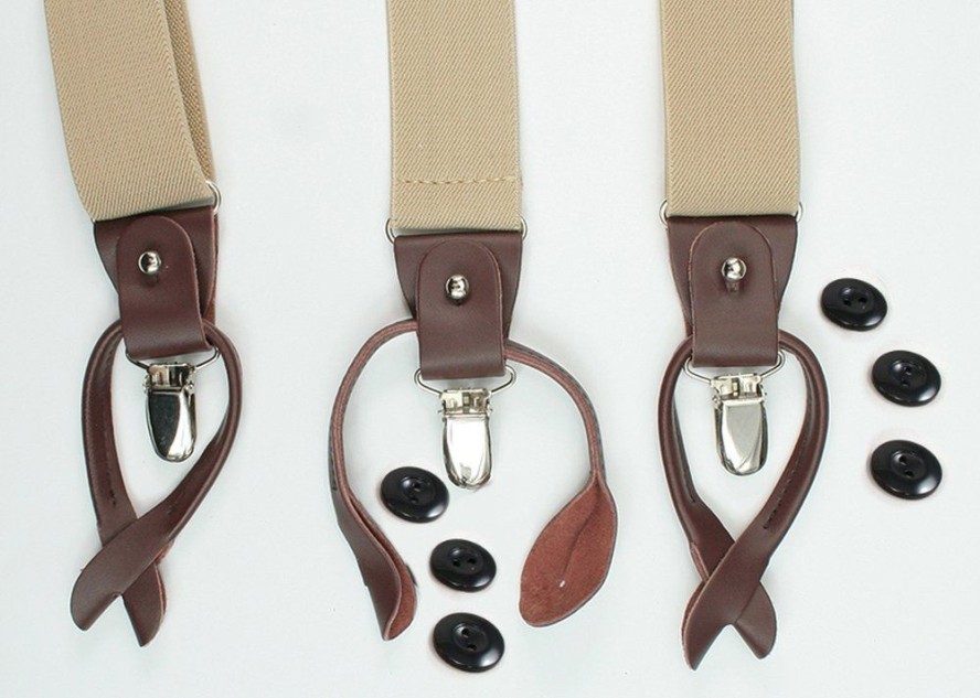 Szelki Męskie, Zapięcie na Guziki lub Żabki - ALTIES - Beżowe