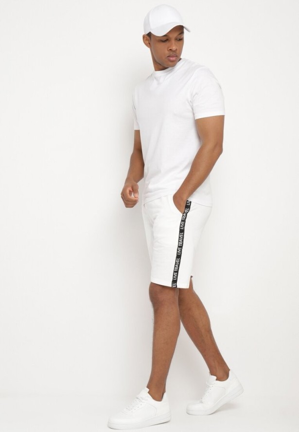 Białe Bawełniane Szorty Dresowe z Gumką w Pasie i Sznurkiem Jorpia