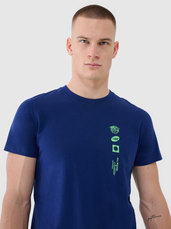 4F T-shirt regular z nadrukiem męski - granatowy S