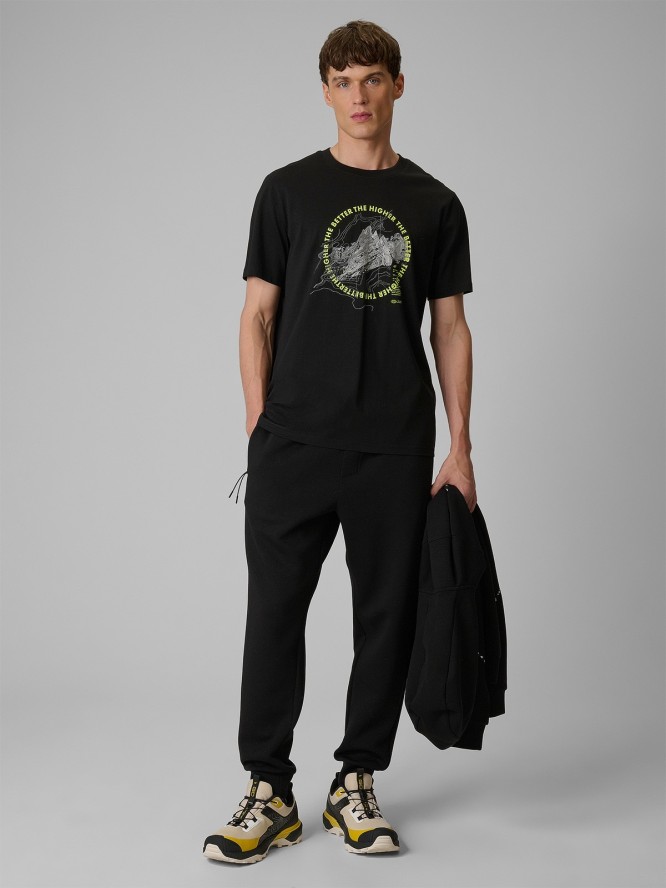 4F T-shirt regular z nadrukiem męski - czarny S