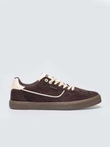 sneakersy męskie z jasnymi akcentami brązowe tt174092 803