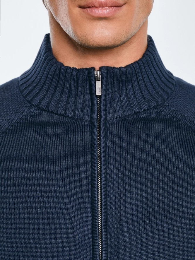 Sweter męski rozpinany ze stójką granatowy Nazar 403