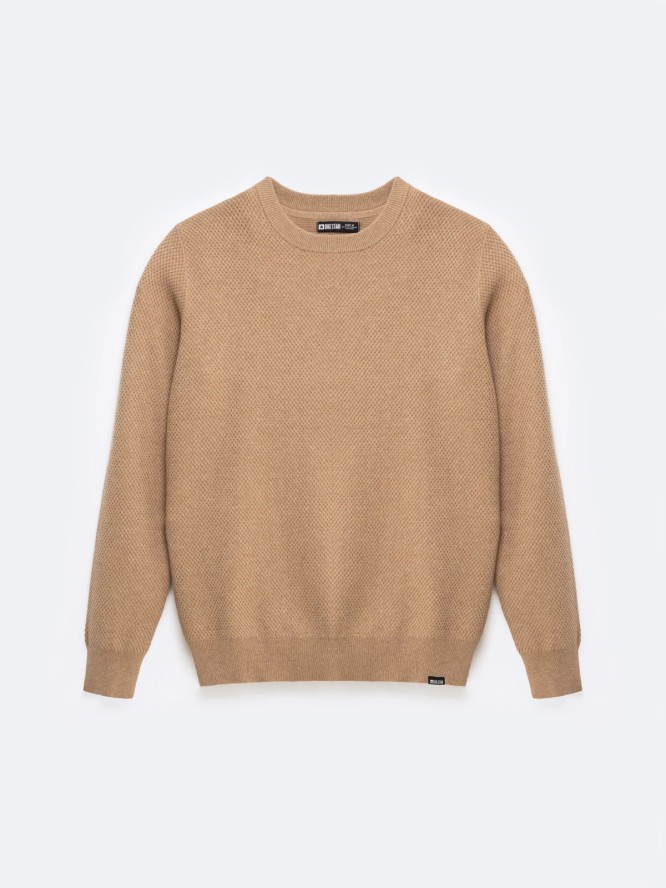 Sweter męski o teksturalnym splocie bawełniany brązowy Reylon 802