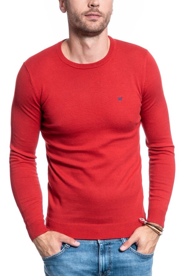 MĘSKI SWETER WRANGLER CREW KNIT RED W85674Q47 112132255