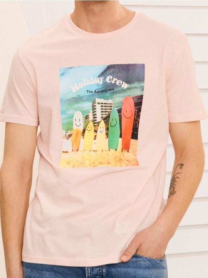 Koszulka z kolorowym letnim nadrukiem - różowy