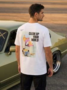 Bawełniana koszulka z nadrukiem na plecach - biały