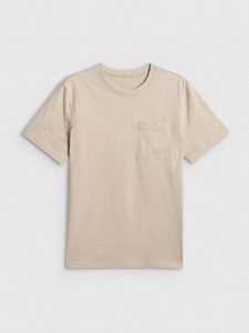 4F T-shirt regular gładki męski - beżowy S