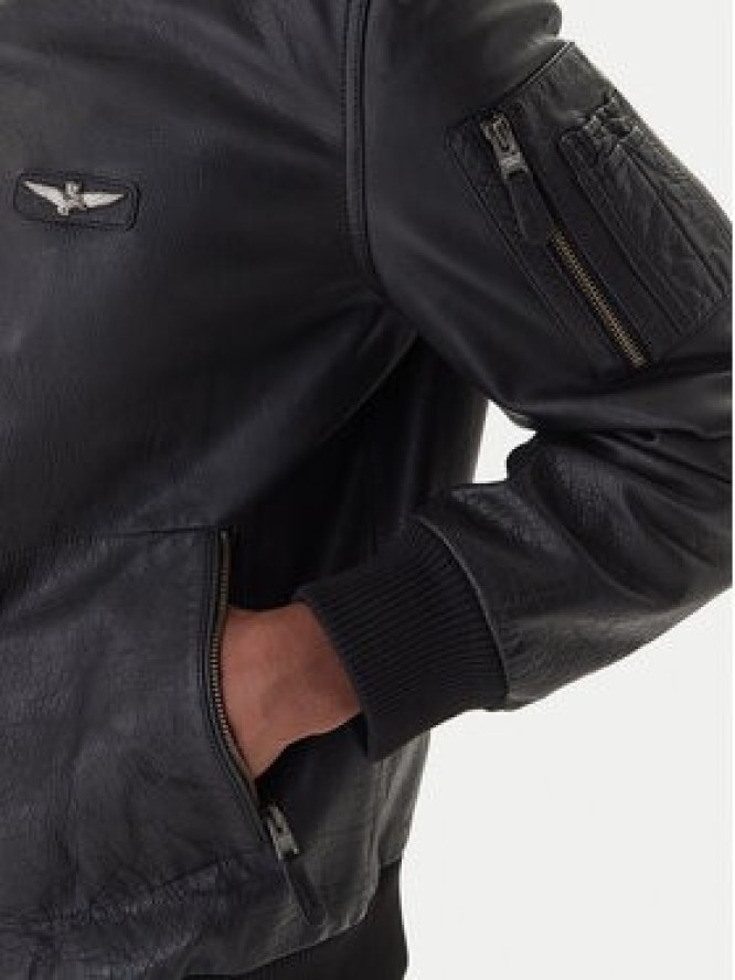 Aeronautica Militare Kurtka skórzana 252PN0958UPL00305 Czarny Regular Fit