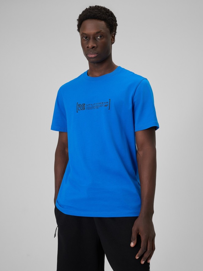 4F T-shirt regular z nadrukiem męski - niebieski XL