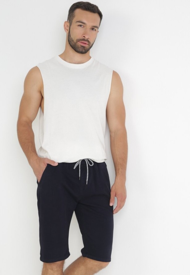 Granatowe Szorty Casual z Wiązaniem i Gumką w Pasie Nasine