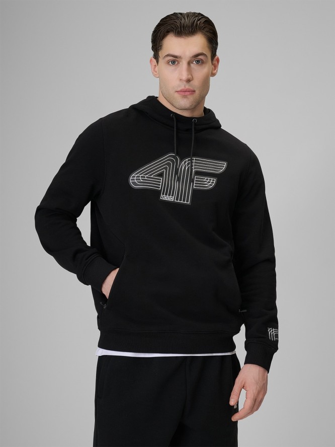 4F Bluza dresowa regular z kapturem męska - czarna XL