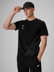 4F T-shirt regular z nadrukiem męski - czarny M