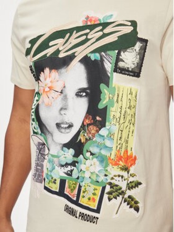 Guess T-Shirt M4GI49 KBW41 Beżowy Slim Fit