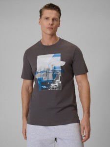 4F T-shirt regular z nadrukiem męski - szary 3XL