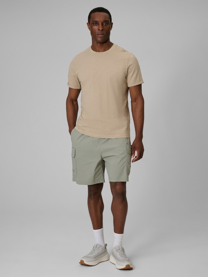 4F T-shirt regular gładki męski - beżowy XXL