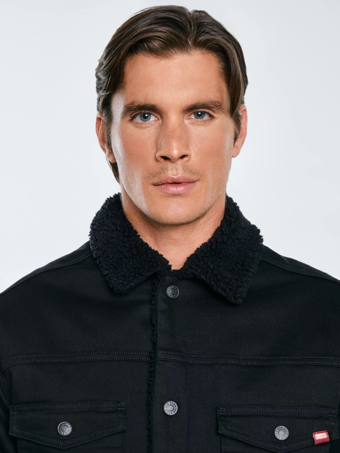 Kurtka męska jeansowa z futerkiem czarna Denver 915