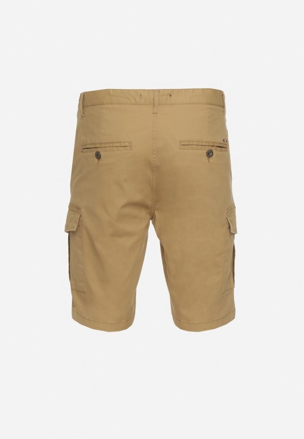 Ciemnobeżowe Bawełniane Szorty Typu Bojówki z Kieszeniami Zapinanymi na Napy Tiasola