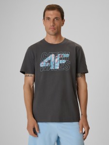 4F T-shirt regular z nadrukiem męski - szary XL