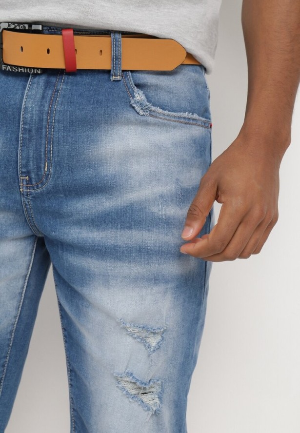 Niebieskie Szorty Jeansowe z Przetarciami i Paskiem z Imitacji Skóry Tleasa