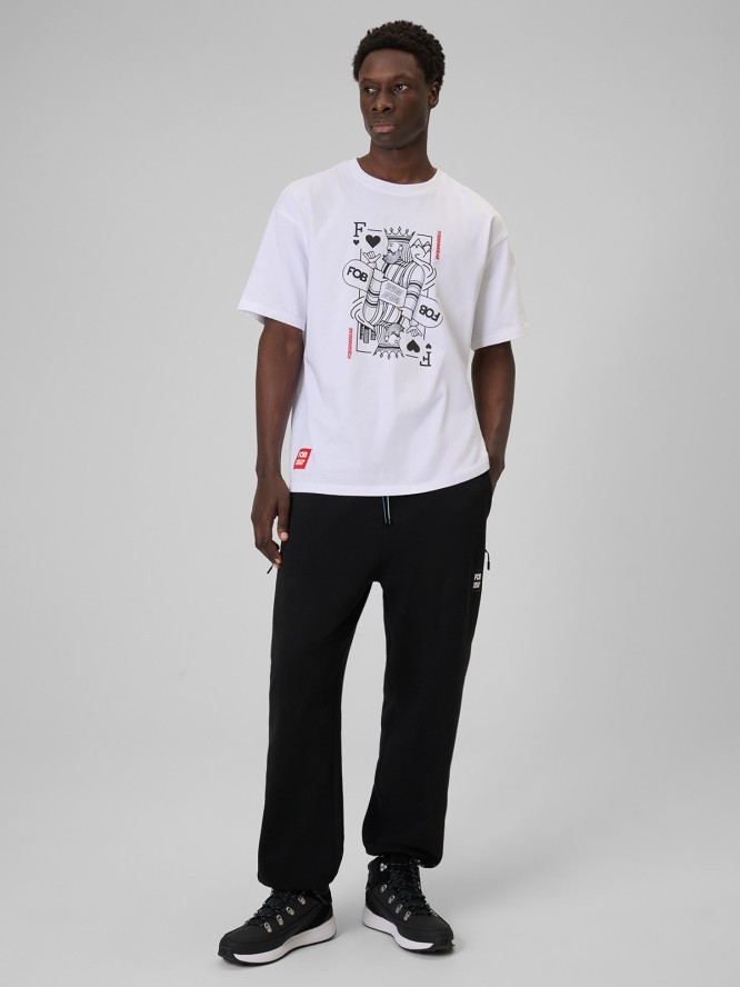 4F T-shirt loose z nadrukiem męski - biały M