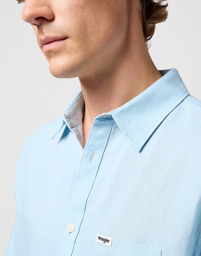 WRANGLER SS 1 PKT SHIRT MĘSKA KOSZULA ELEGANCKA DREAM BLUE 112352188 W5K0012098