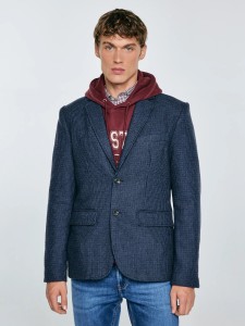 Marynarka męska z dodatkiem wełny granatowa Ares 403