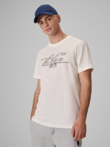 4F T-shirt regular z nadrukiem męski - kremowy XXL