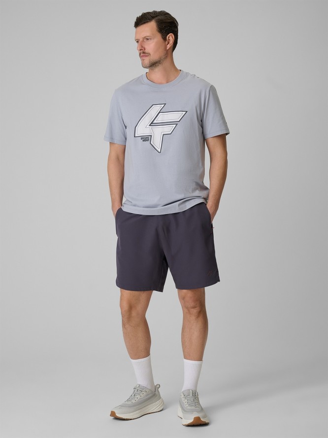 4F T-shirt regular z nadrukiem męski - szara 3XL