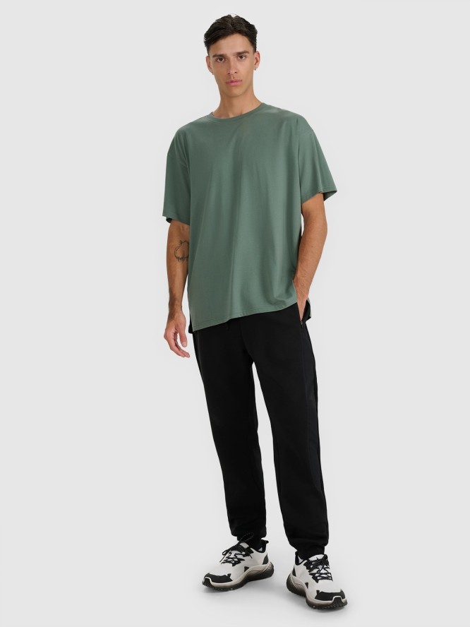 4F T-shirt oversize z nadrukiem męski - oliwkowy/khaki L