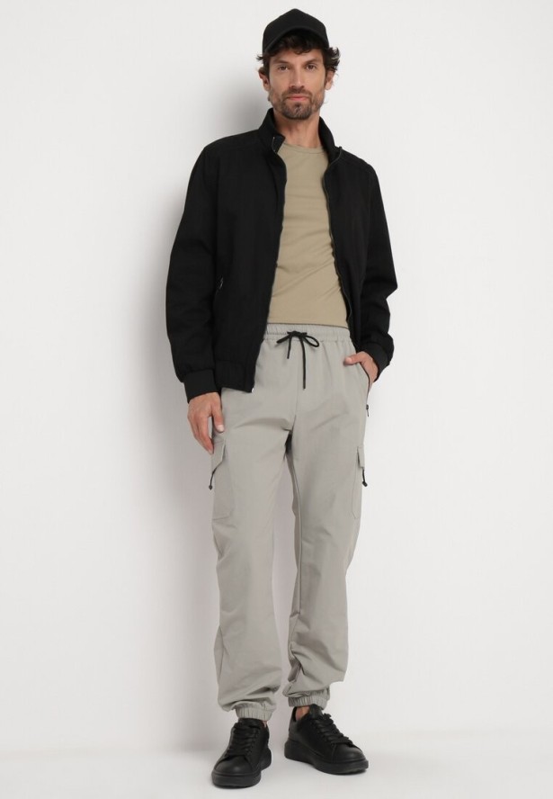 Szare Spodnie Dresowe Cargo z Szerokimi Kieszeniami Rerilena