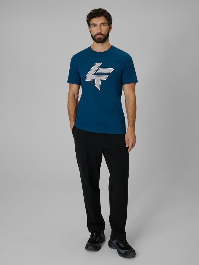 4F T-shirt regular z nadrukiem męski - turkusowa S