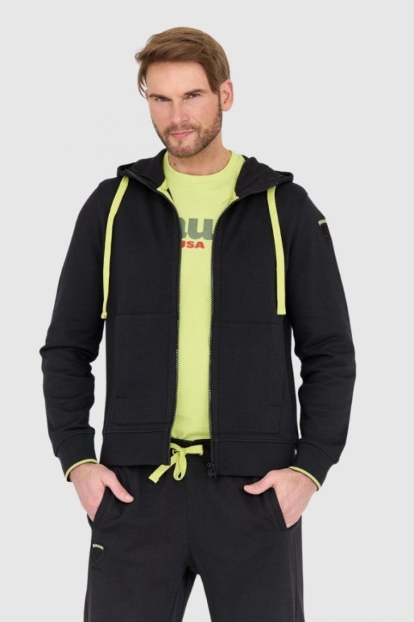 BLAUER Czarna męska rozpinana bluza z kapturem, Rozmiar M