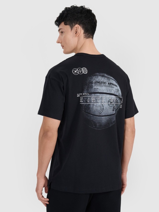 4F T-shirt oversize z nadrukiem męski - czarny M