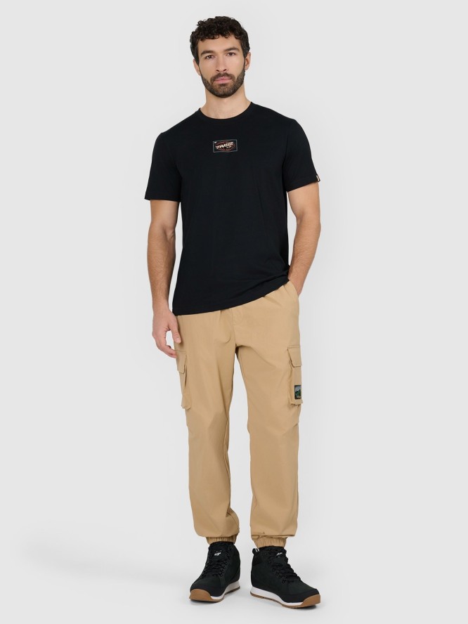 4F T-shirt regular z nadrukiem męski - czarny M