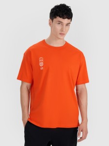 4F T-shirt oversize z nadrukiem męski - pomarańczowy M