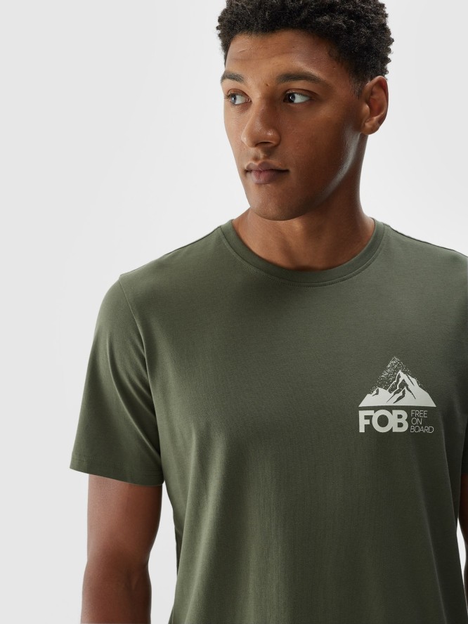 4F T-shirt regular z nadrukiem męski - oliwkowy/khaki S