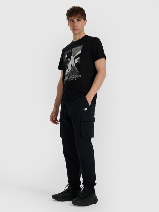 4F T-shirt regular z nadrukiem męski - czarny L